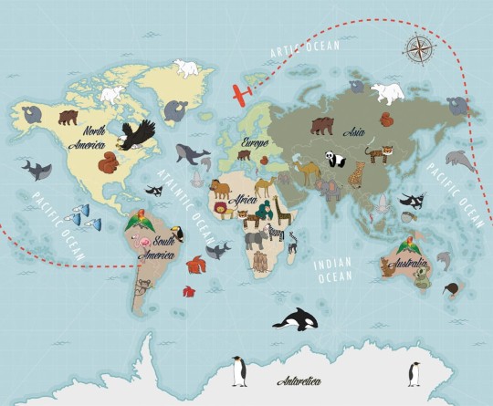 London Art 15098 02 Exclusive Kids Lake - mural z mapą świata