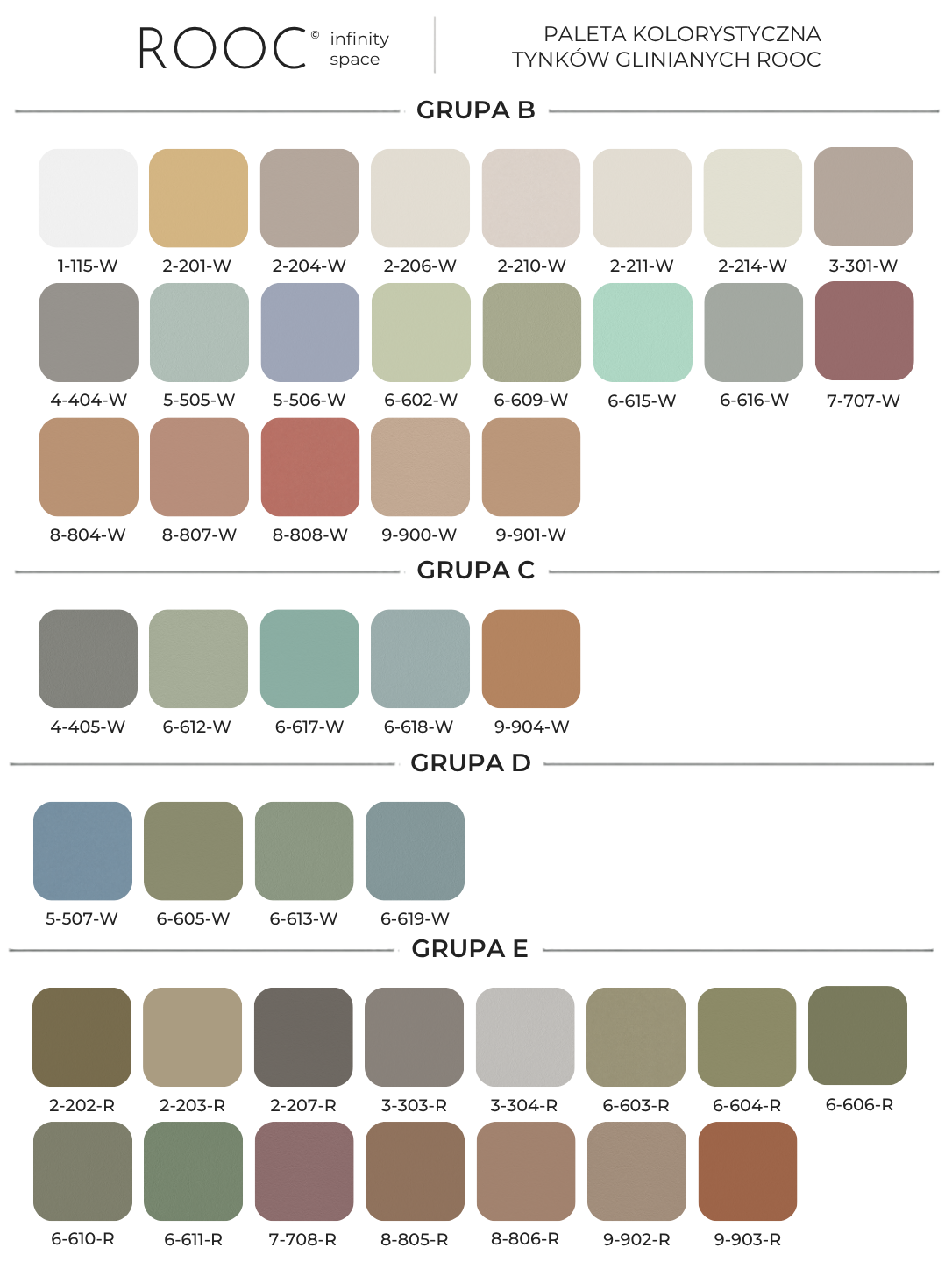 Paleta kolorystyczna Rooc Natural Clay pozostałe grupy