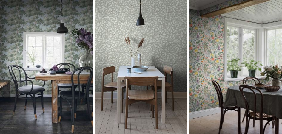Tapeta w kuchni za stołem 
