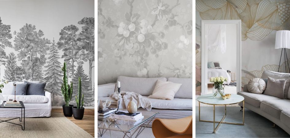 Tapeta na ścianie za kanapą w salonie