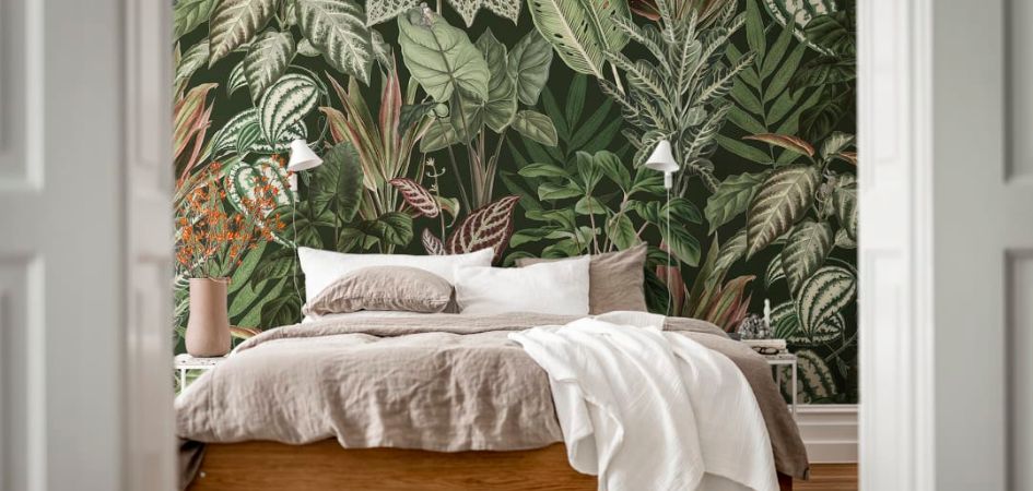 tapeta egzotyczna w sypialni