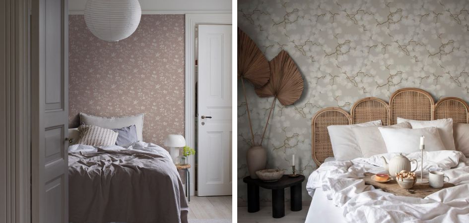 Skandynawska sypialnia z tapetą