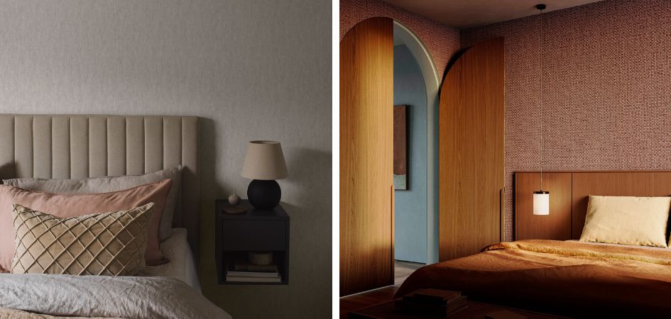 tapety imitujące naturalne materiały w sypialni