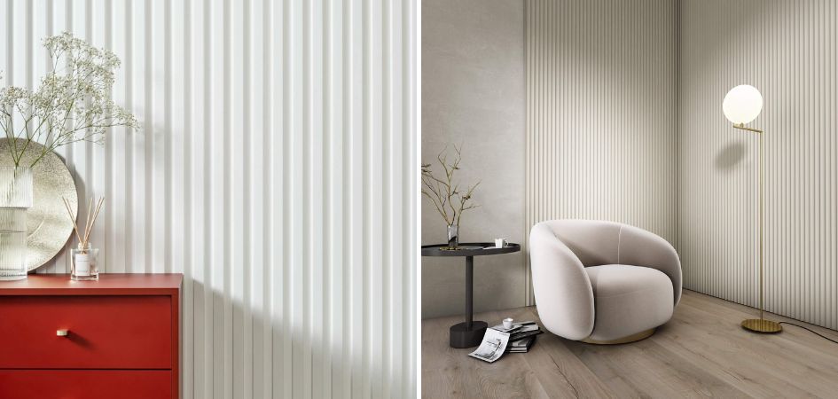 Lamele w przedpokoju i na klatce schodowej, lamele białe, lamele drewniane przy schodach